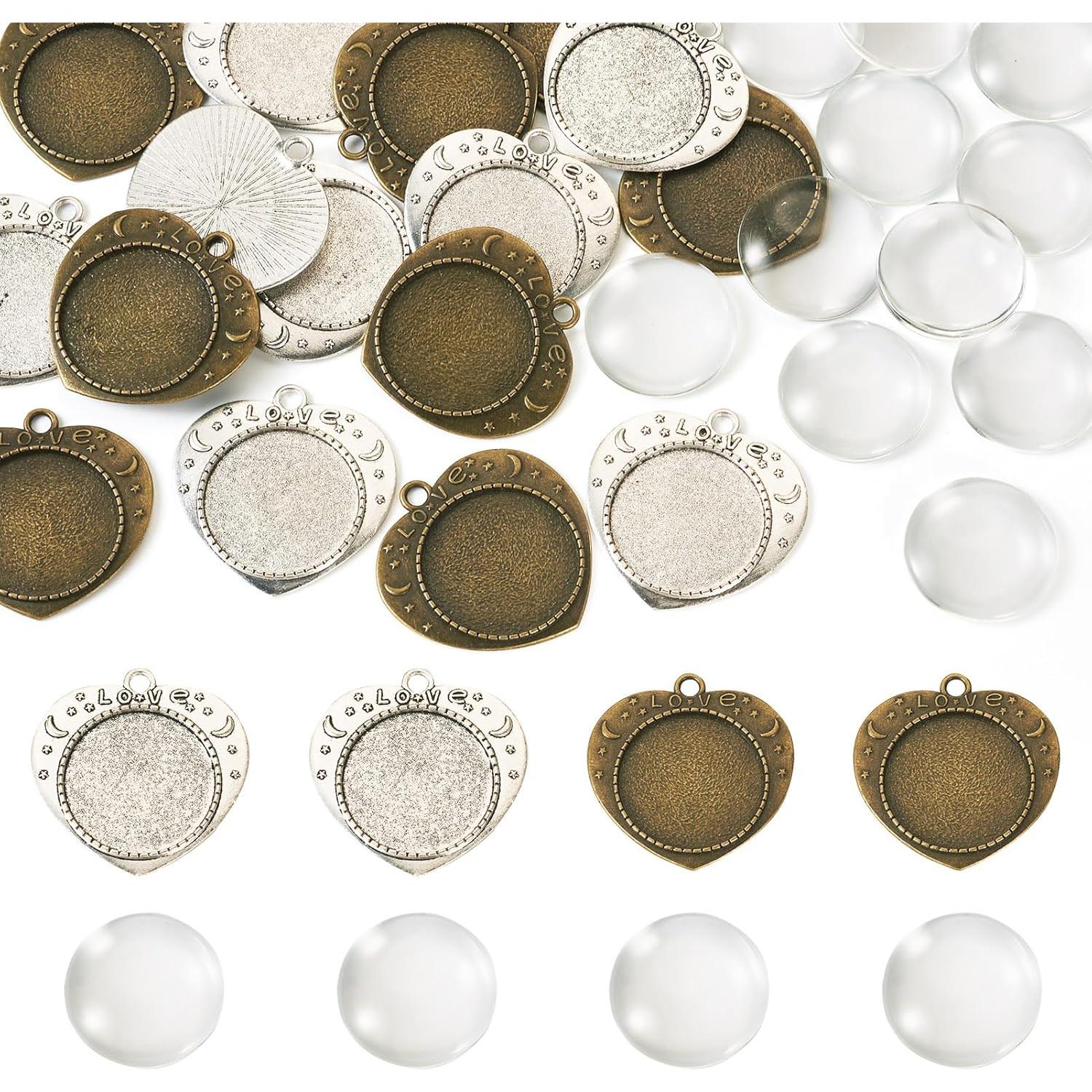 32 Piezas Colgantes Corazón Vintage + Cabochones Vidrio Claro