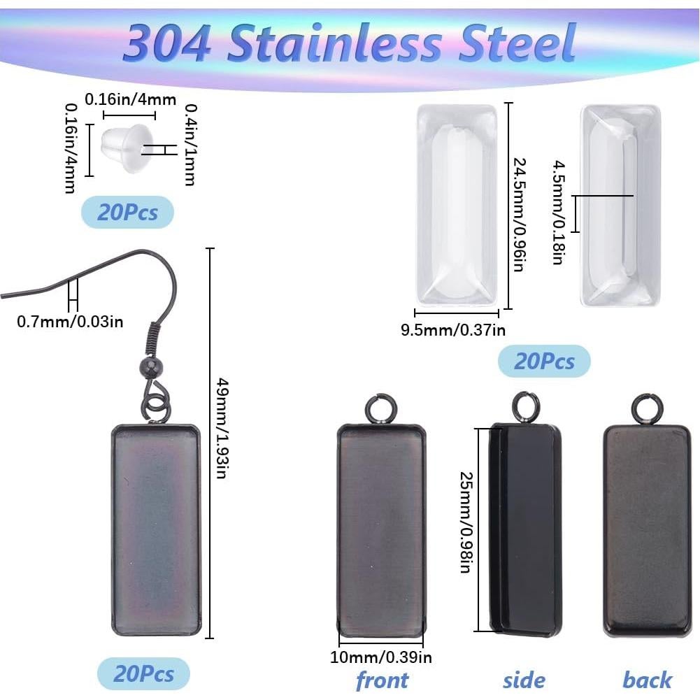Kit 20 Aretes Bezel Negros SOFPLATE 10x25mm Joyería DIY
