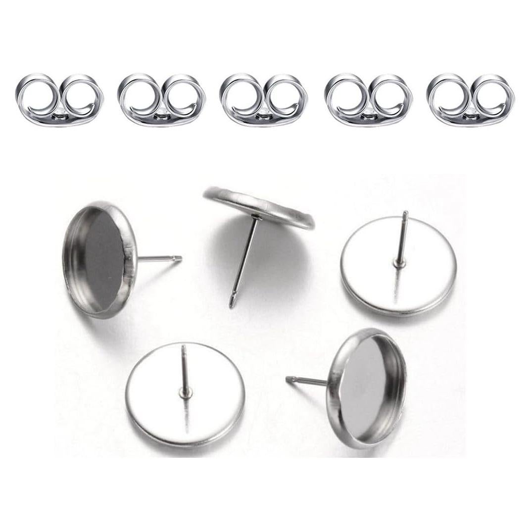 50 Postes de Pendientes Hipoalergénicos Adabele 12mm Acero Inoxidable