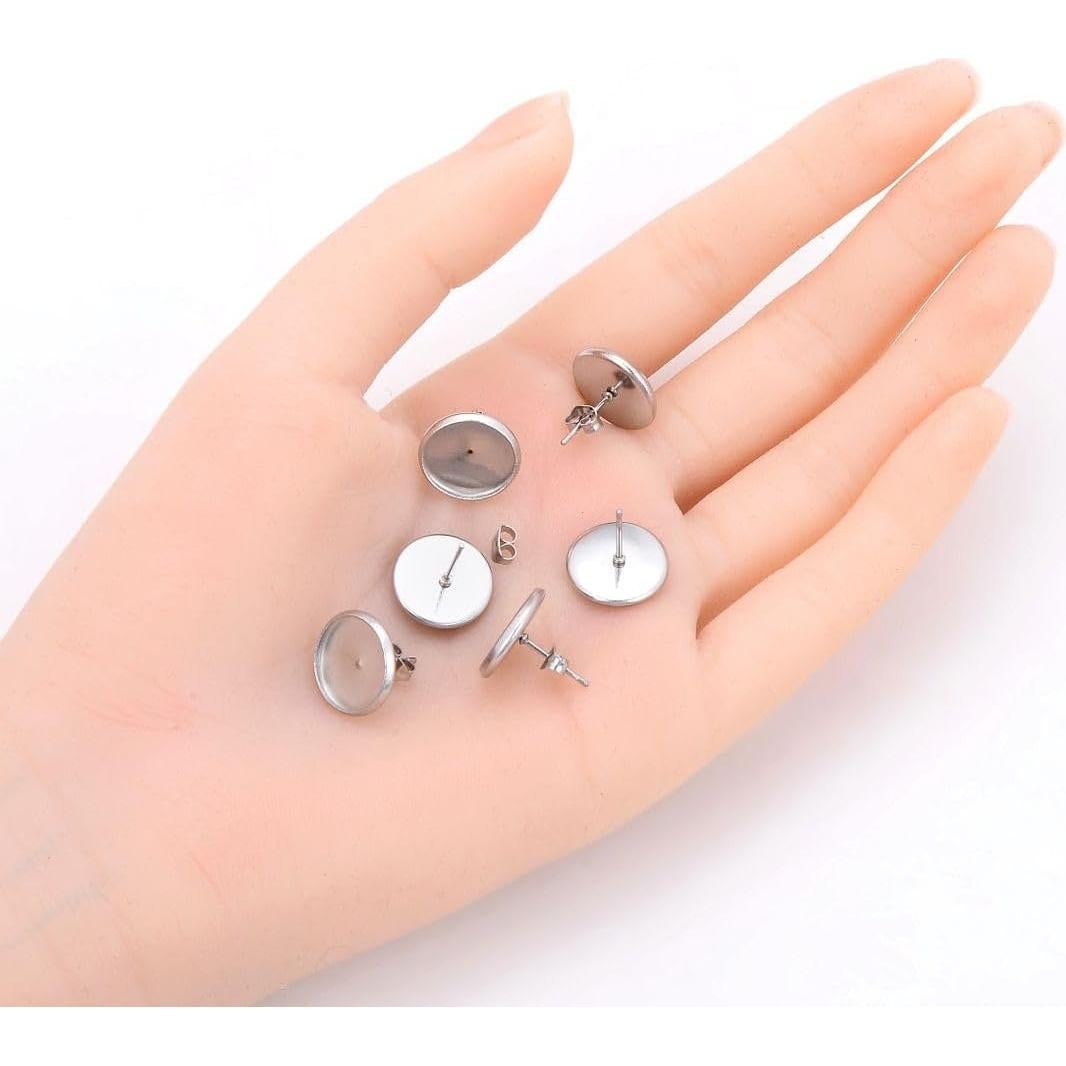 50 Postes de Pendientes Hipoalergénicos Adabele 12mm Acero Inoxidable