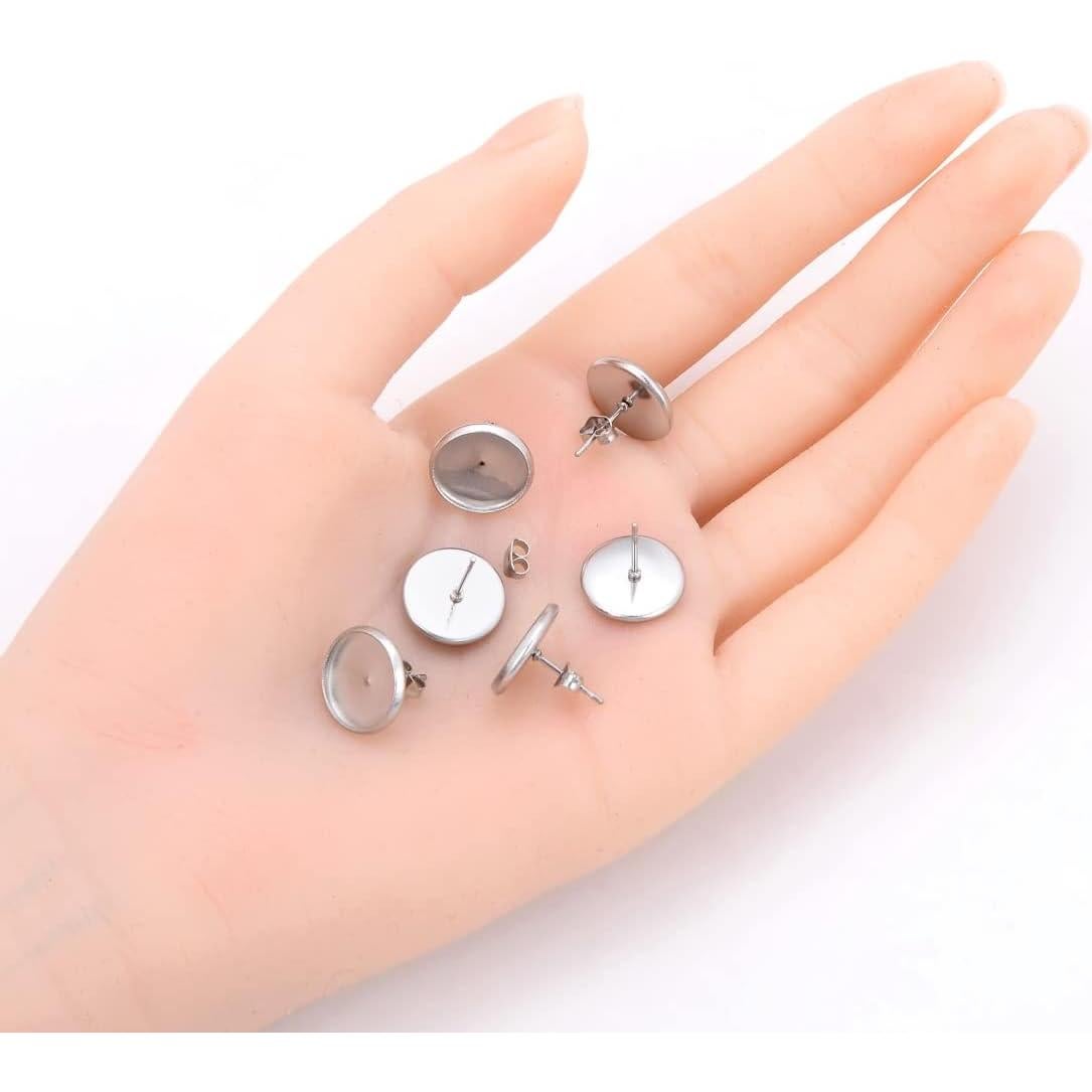 50 Postes de Pendientes Hipoalergénicos Adabele 12mm Acero Inoxidable