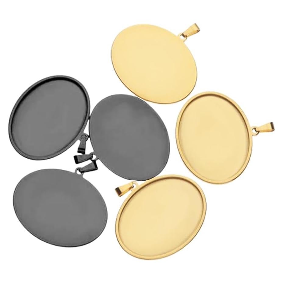 10 Bandejas Ovaladas Cabochon 30x40mm 18K Dorado y Negro