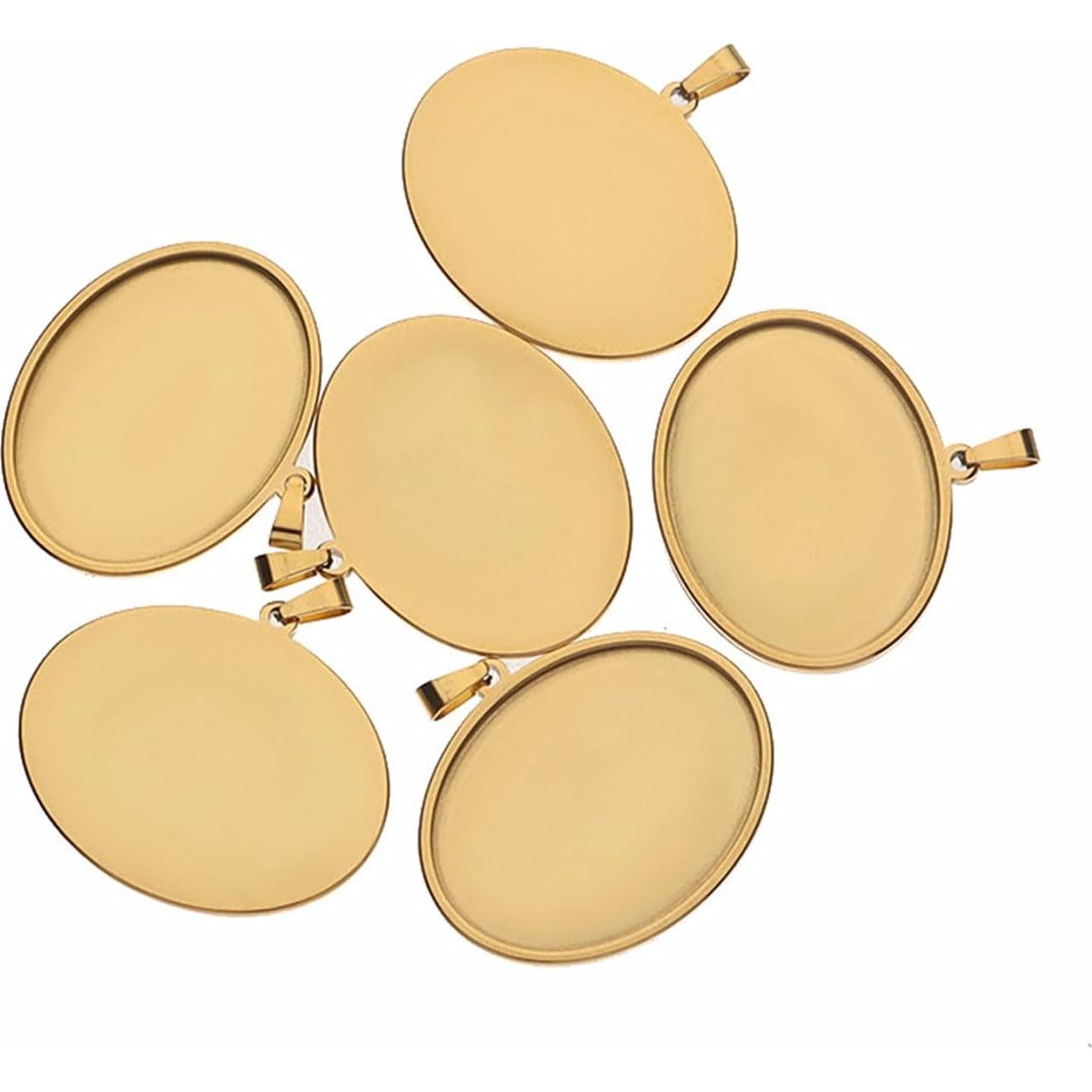 10 Bandejas Ovaladas Cabochon 30x40mm 18K Dorado y Negro