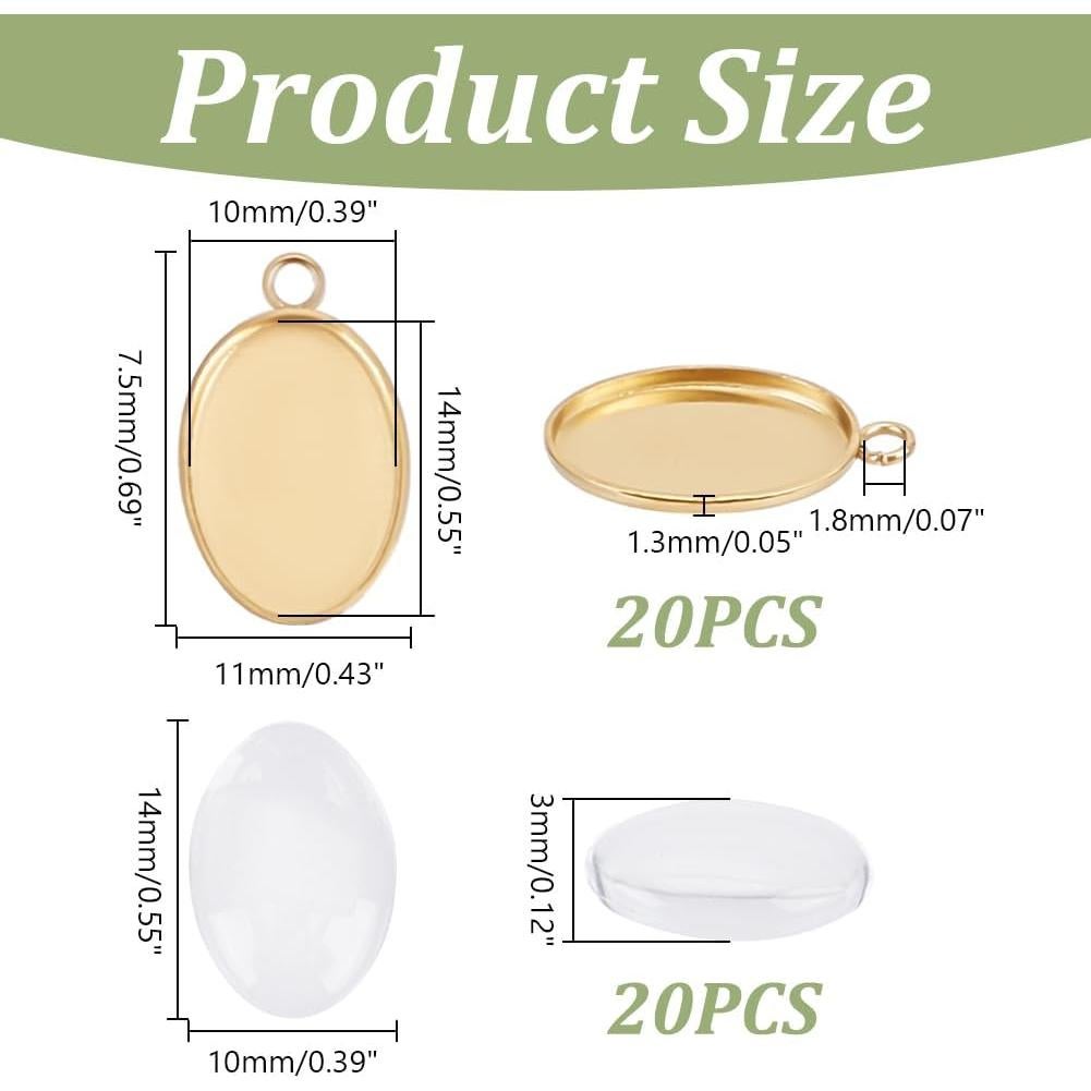 20 Juegos de Pendientes Ovalados HOBBIESAY con Cabochón de Vidrio