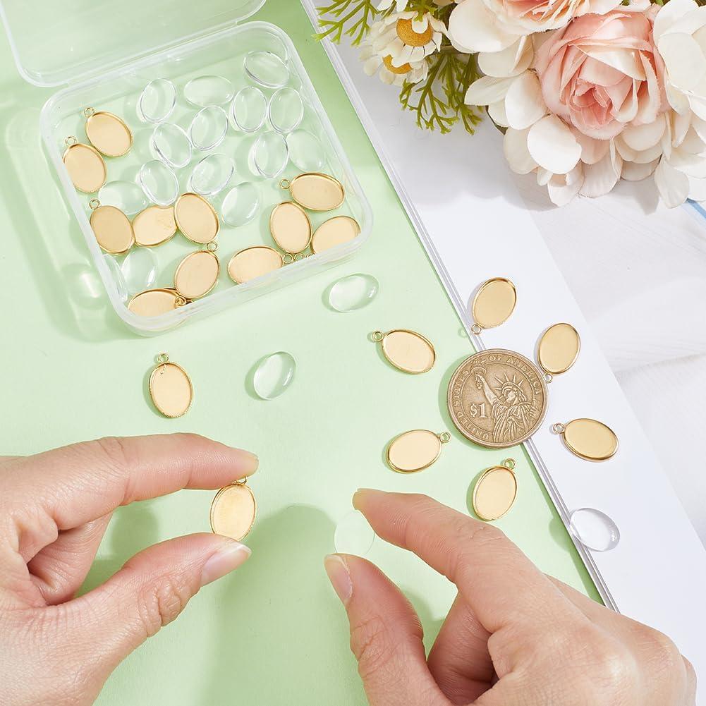 20 Juegos de Pendientes Ovalados HOBBIESAY con Cabochón de Vidrio