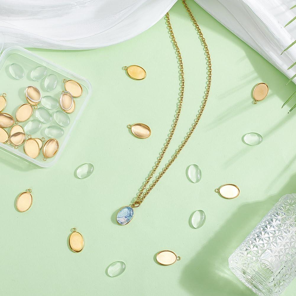 20 Juegos de Pendientes Ovalados HOBBIESAY con Cabochón de Vidrio