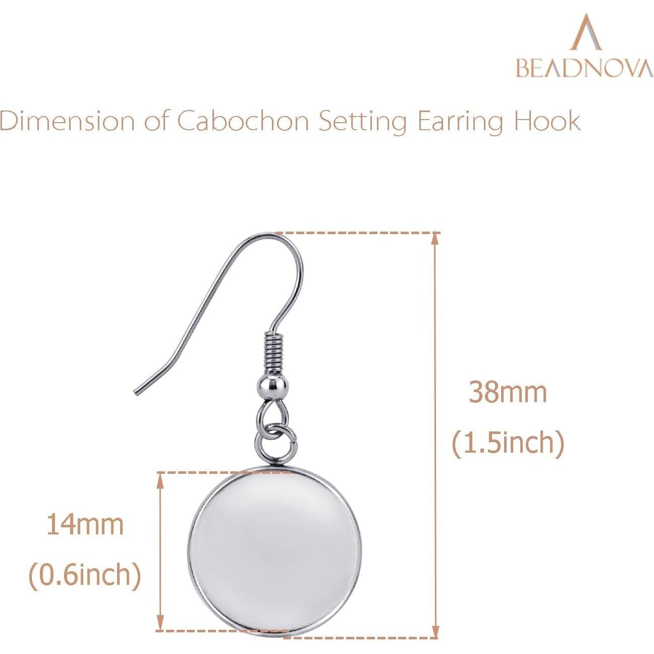 Gancho para Pendientes Cabochon BEADNOVA 14mm Acero Inoxidable 60pcs