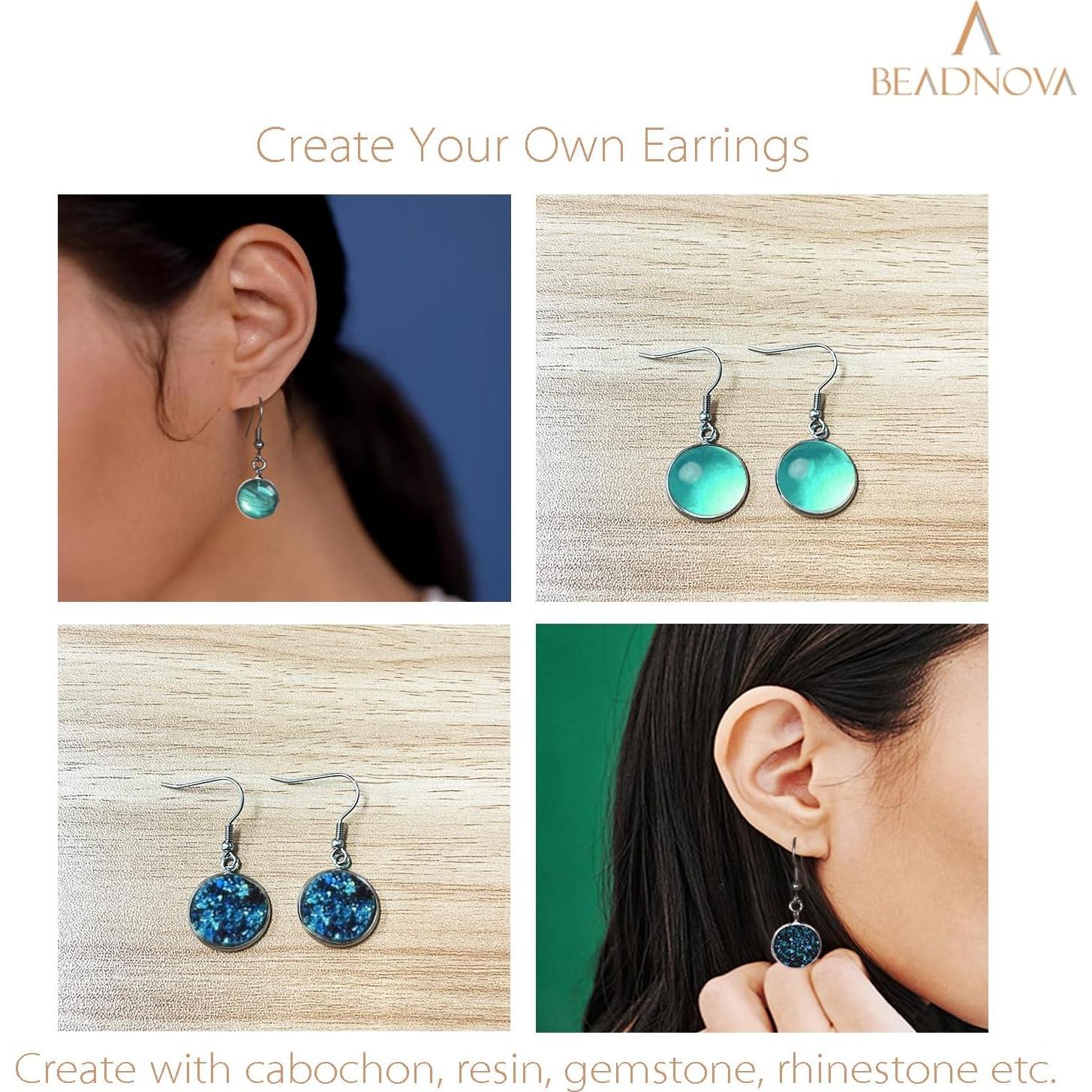 Gancho para Pendientes Cabochon BEADNOVA 14mm Acero Inoxidable 60pcs