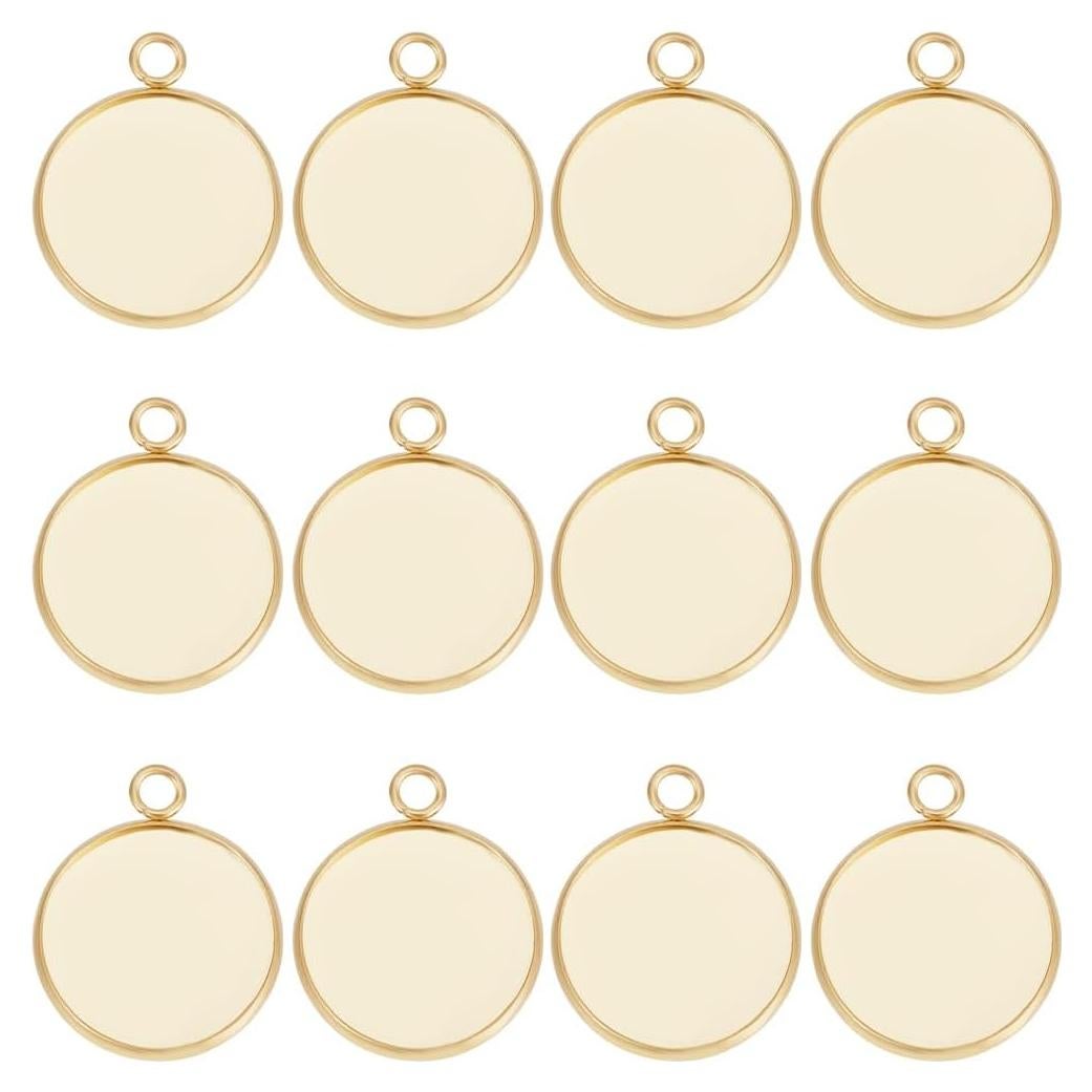 Beebeecraft 40Pcs Cabochón 20mm Acero Inoxidable Baño Oro 24K