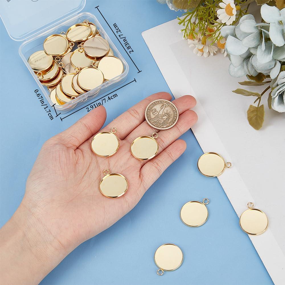 Beebeecraft 40Pcs Cabochón 20mm Acero Inoxidable Baño Oro 24K