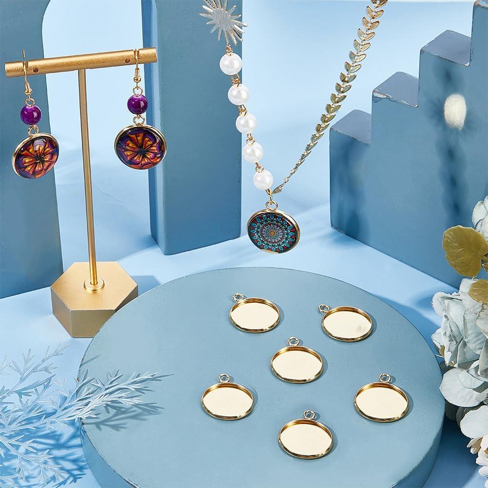 Beebeecraft 40Pcs Cabochón 20mm Acero Inoxidable Baño Oro 24K