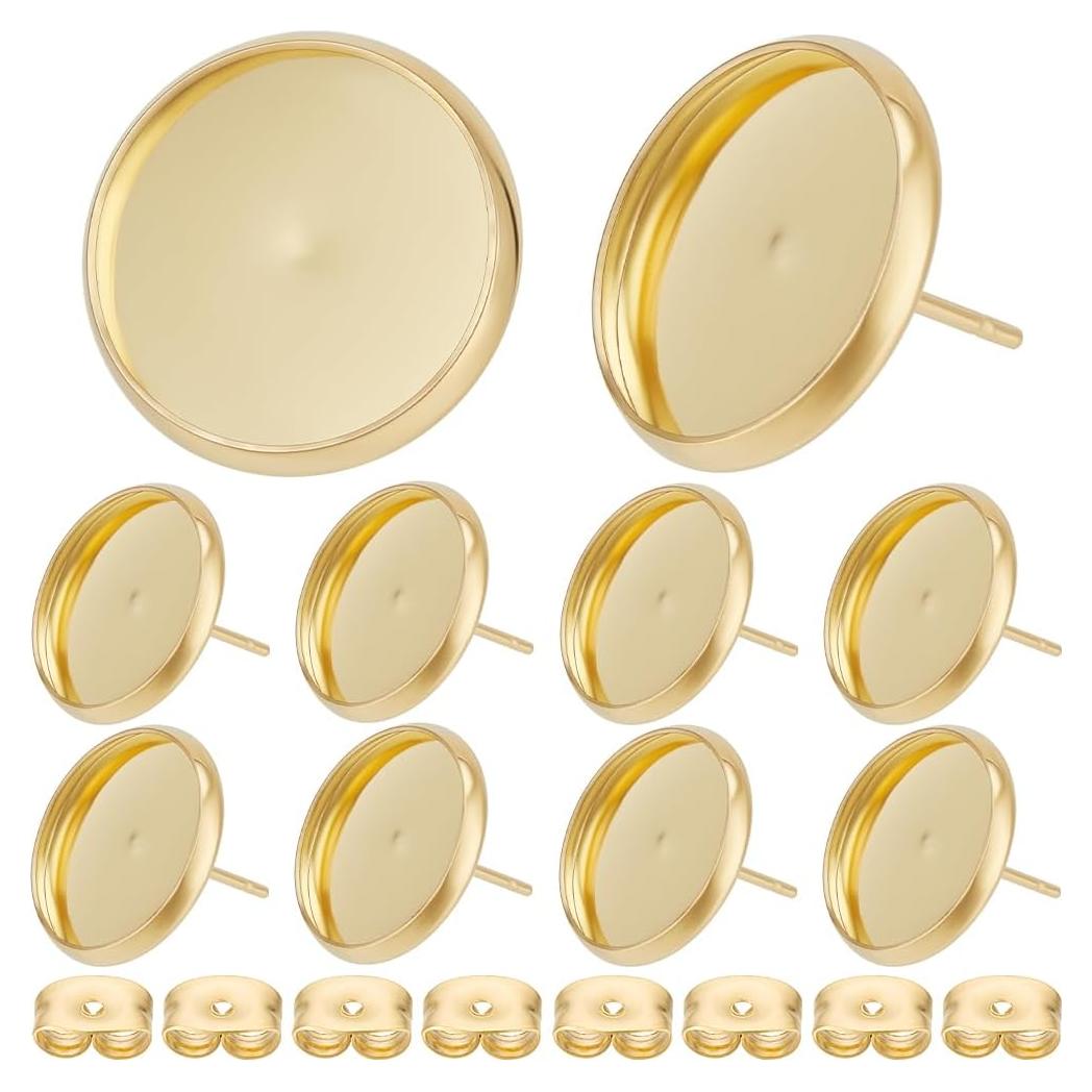 Kit de Pendientes Beebeecraft 50Pcs 14mm Acero Inoxidable Oro 18K