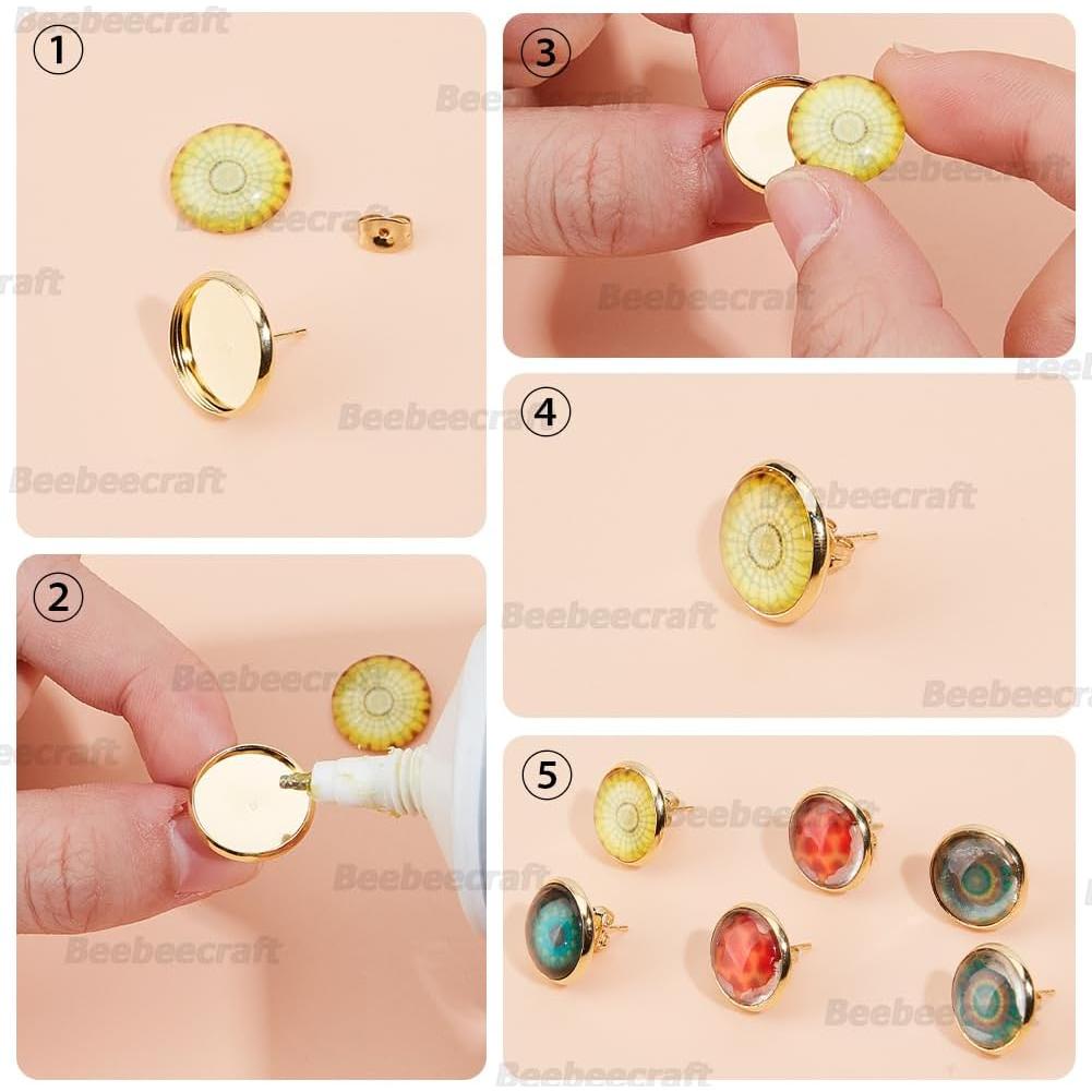 Kit de Pendientes Beebeecraft 50Pcs 14mm Acero Inoxidable Oro 18K