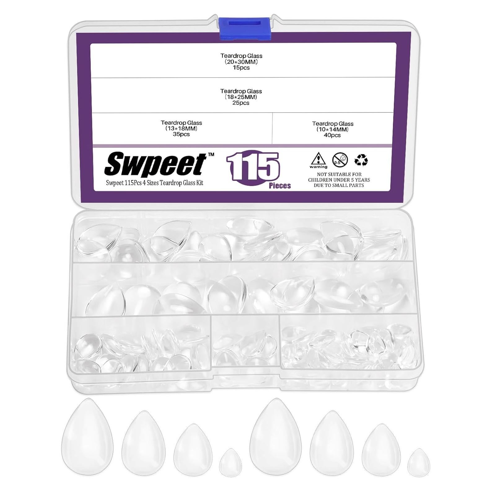 Kit 115Pcs Cabochones de Vidrio Teardrop Swpeet 4 Tamaños