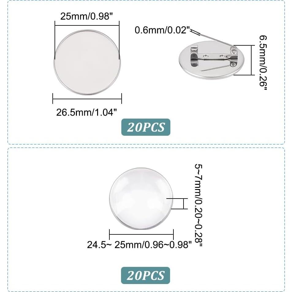 Kit de Fabricación de Broches UNICRAFTALE 20 Pcs 25mm Acero Inoxidable