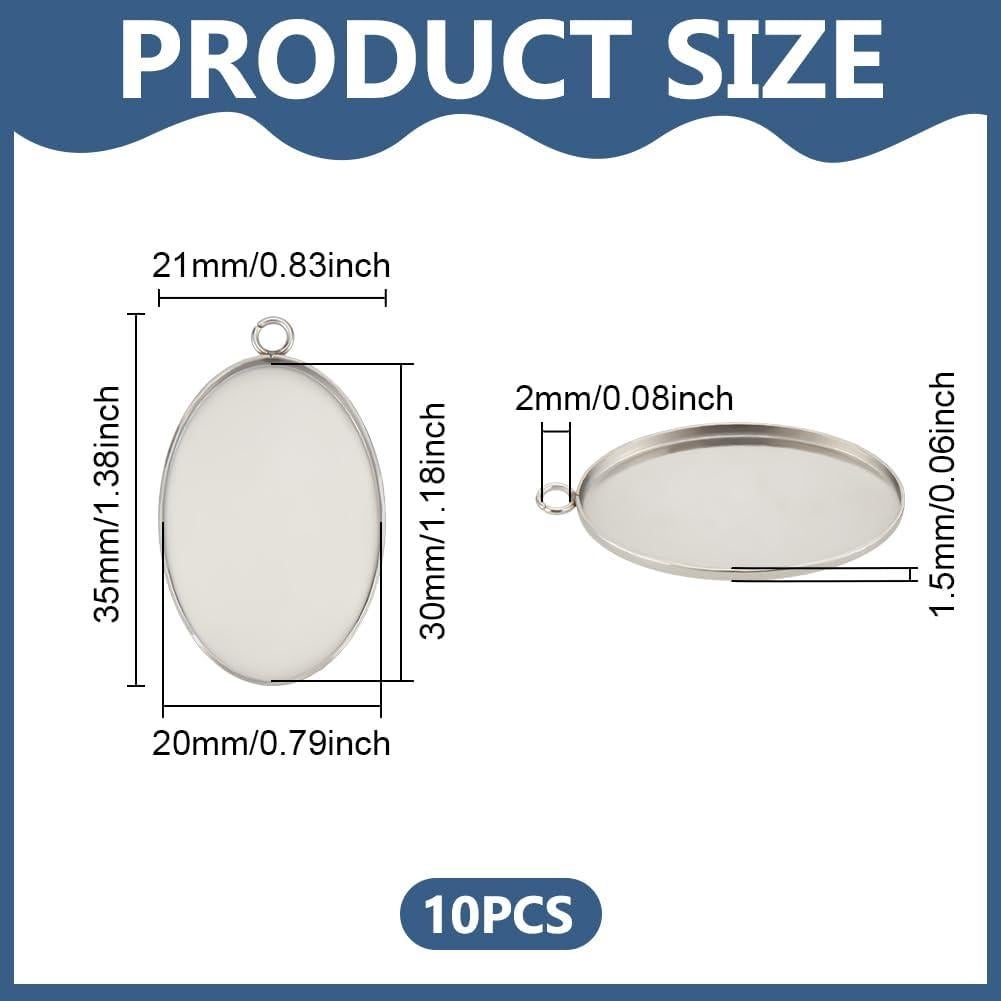 Bandejas de Bezel Ovaladas UNICRAFTALE 10pcs 20x30mm Acero Inoxidable