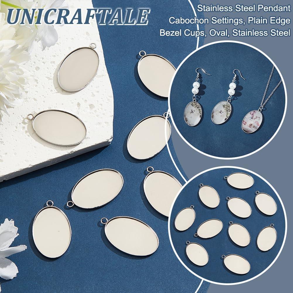 Bandejas de Bezel Ovaladas UNICRAFTALE 10pcs 20x30mm Acero Inoxidable