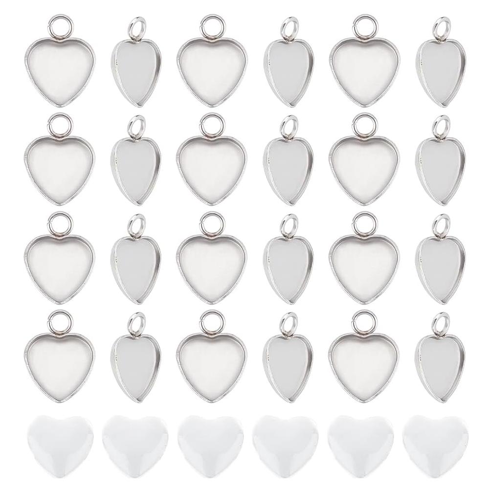 50 Sets Cabochones Corazón UNICRAFTALE Acero Inoxidable 304