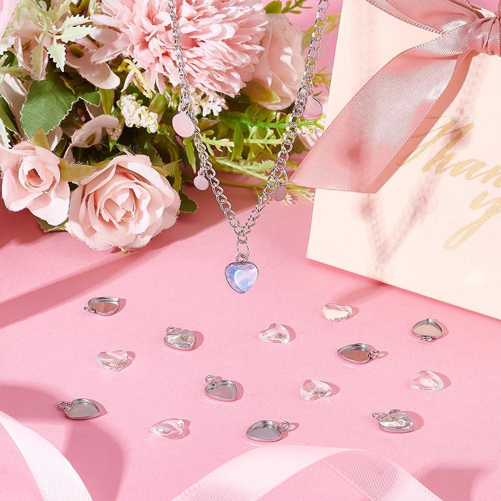 50 Sets Cabochones Corazón UNICRAFTALE Acero Inoxidable 304