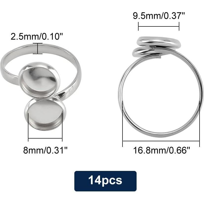 14pcs Base de Anillo Ajustable PH PandaHall 17mm Acero Inoxidable