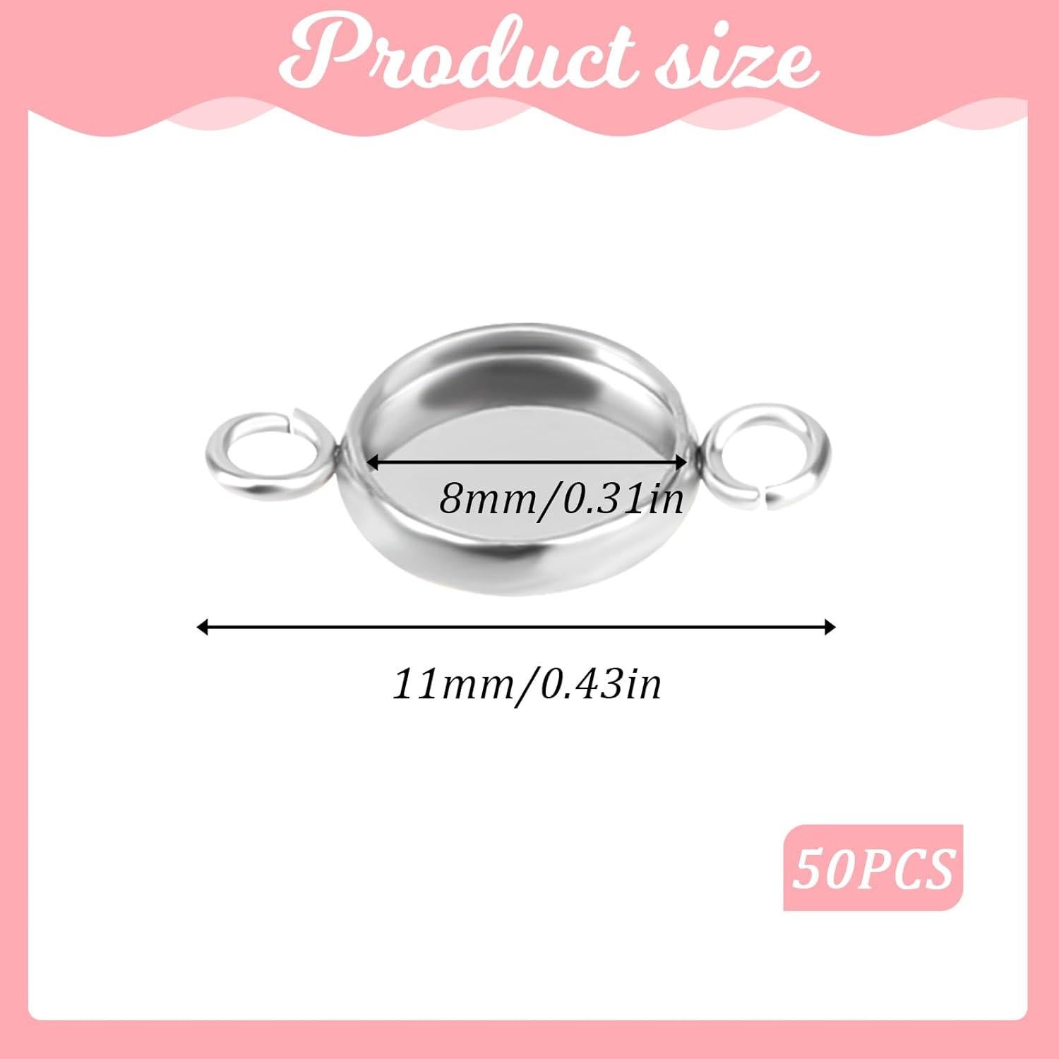 Conjunto de 50 Bezel Redondo 8mm Acero Inoxidable Mozeat Lens