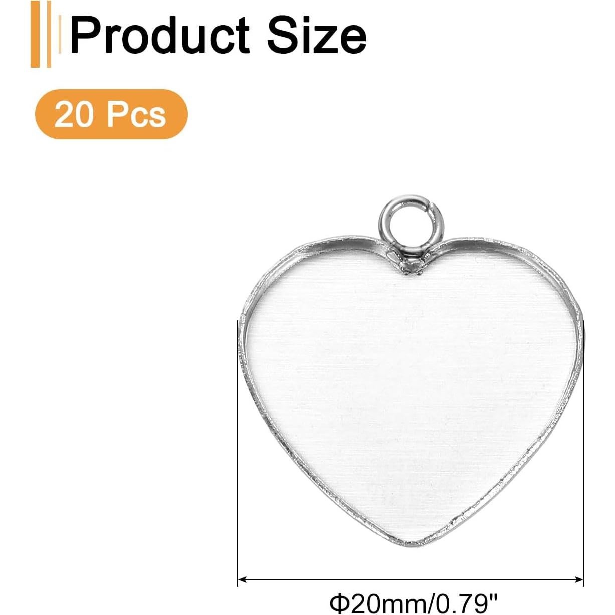 Bandejas de Colgante Corazón uxcell 20mm Acero Inoxidable 20 Pcs