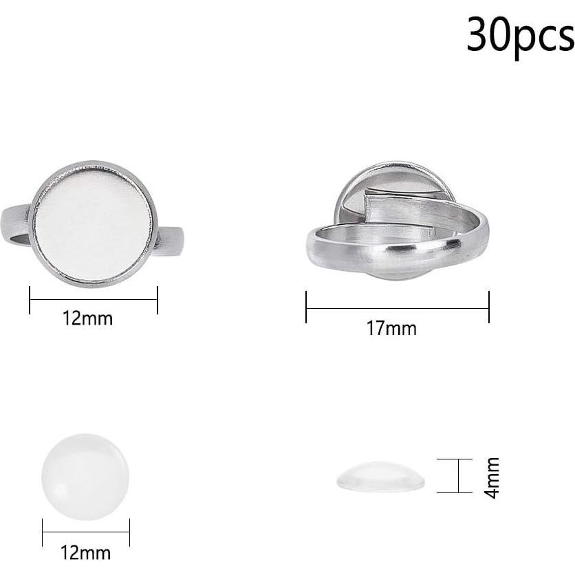30 Sets Anillos Ajustables UNICRAFTALE 12mm Acero Inoxidable