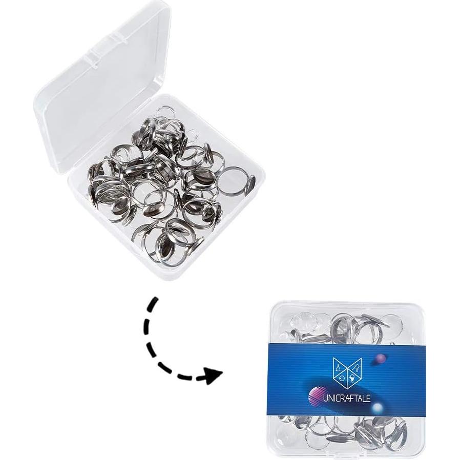 30 Sets Anillos Ajustables UNICRAFTALE 12mm Acero Inoxidable