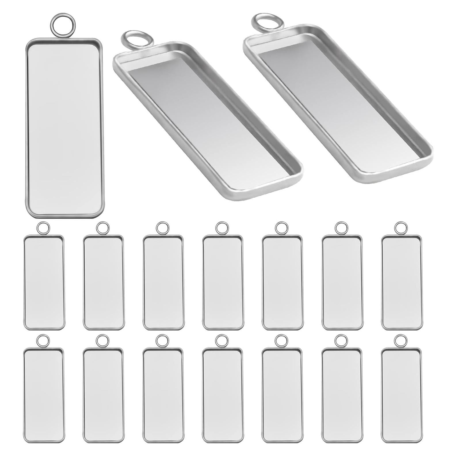 50 Bandejas Bezel Rectangulares Acero Inoxidable 26x11mm DIY