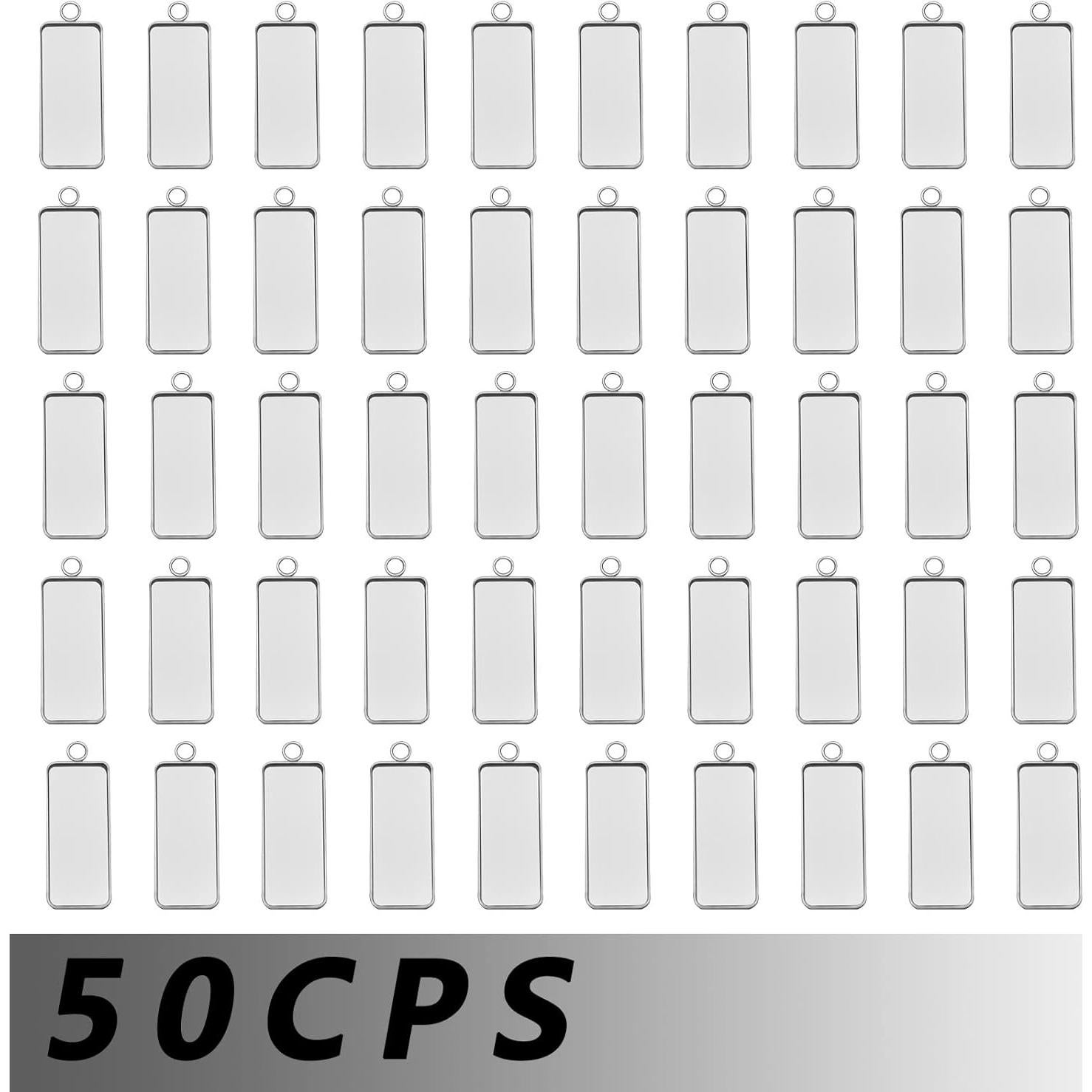 50 Bandejas Bezel Rectangulares Acero Inoxidable 26x11mm DIY