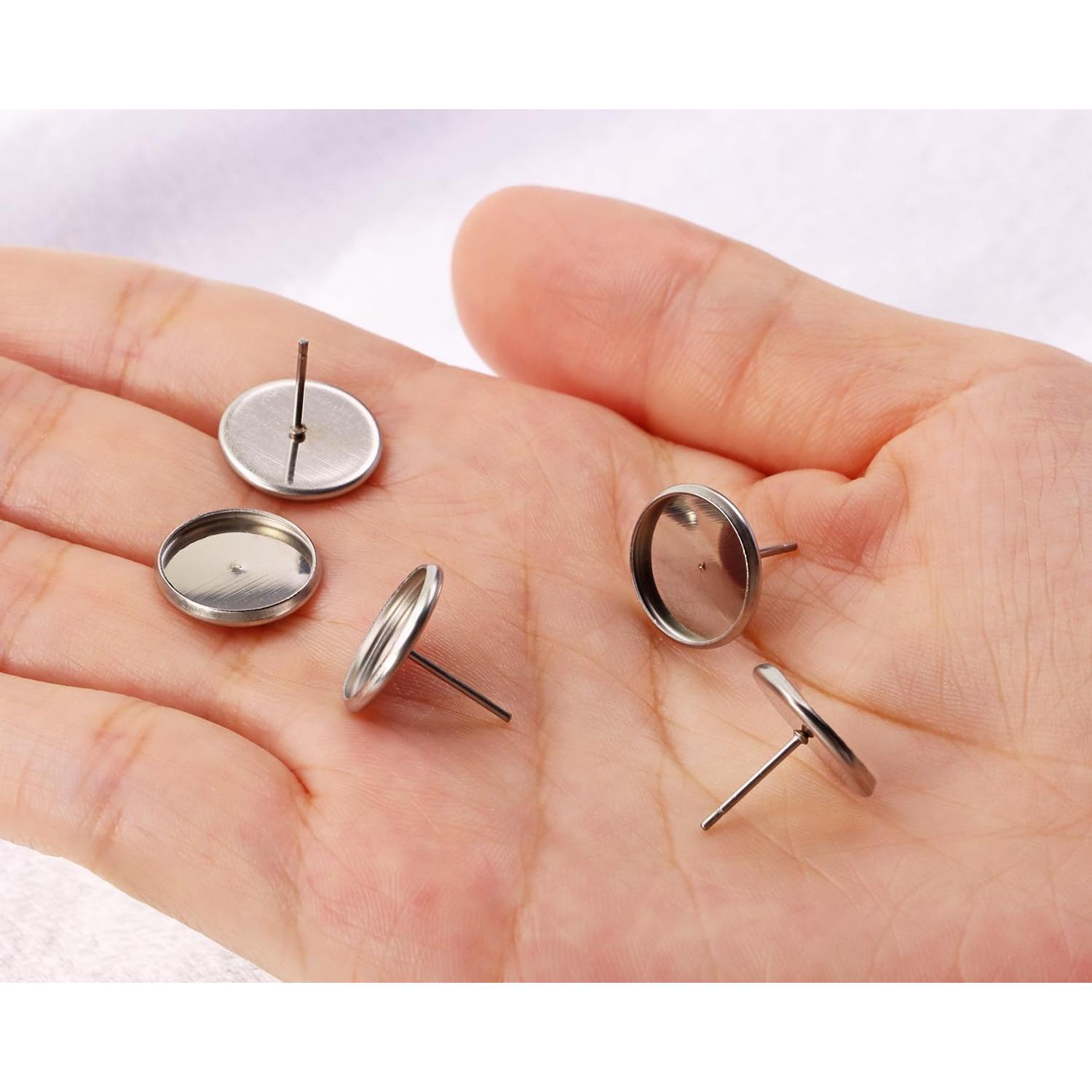Pendientes de Stud de Bezel Shapenty 100PCS Acero Inoxidable 12mm