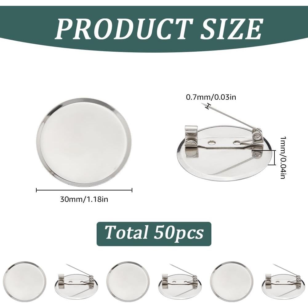 50 Piezas Broches Cabochon 30mm Plata SUNNYCLUE para Joyería