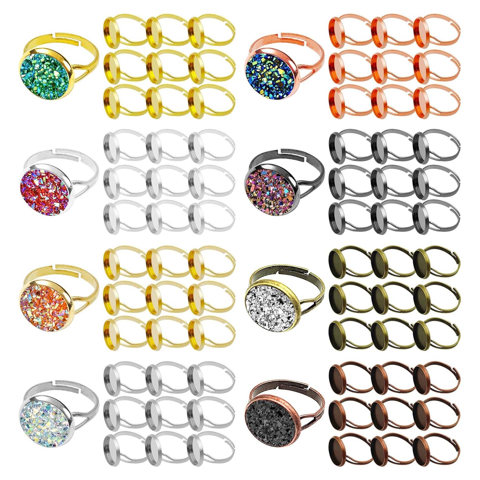 80 Anillos Ajustables en Blanco Ximalun 12mm 8 Colores DIY
