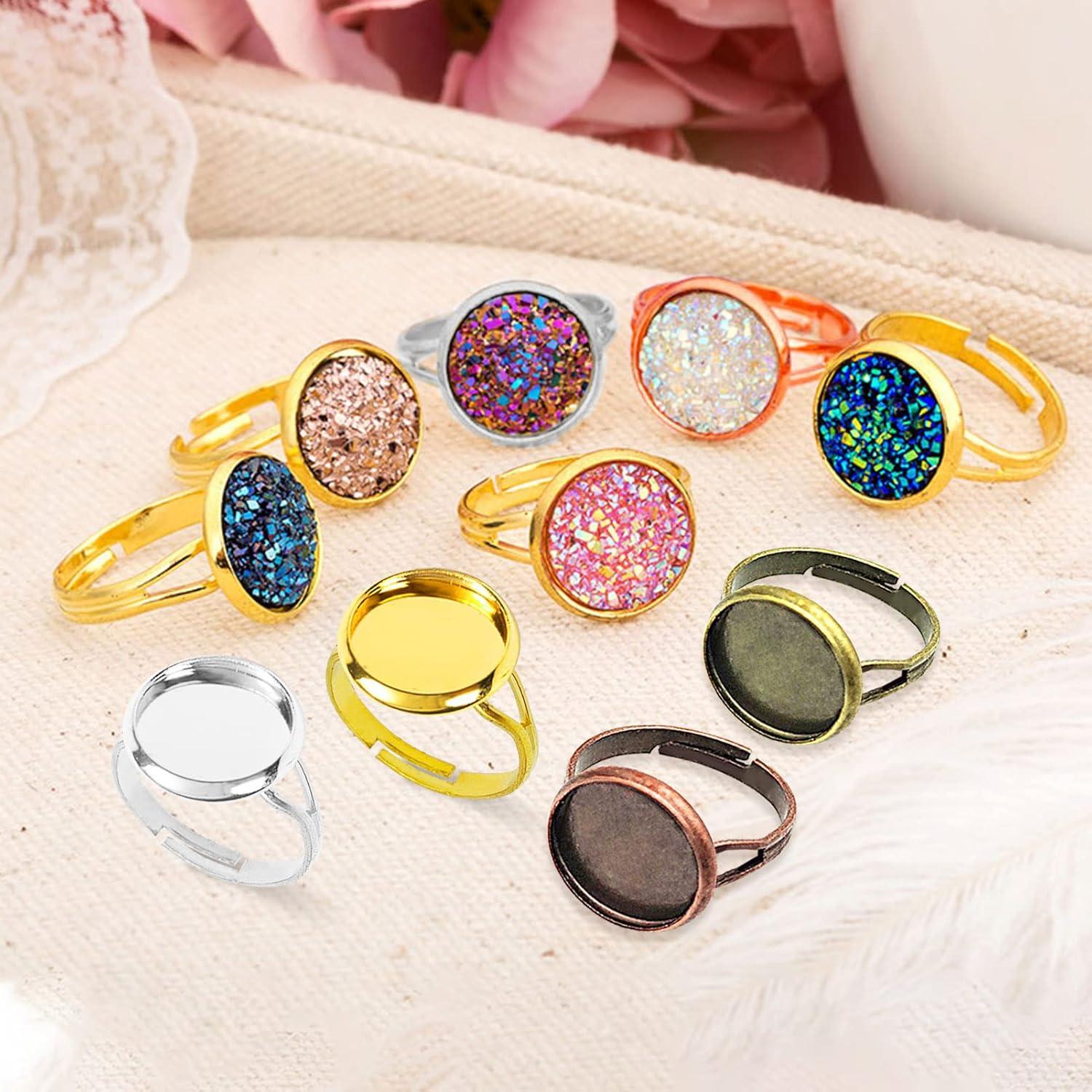 80 Anillos Ajustables en Blanco Ximalun 12mm 8 Colores DIY