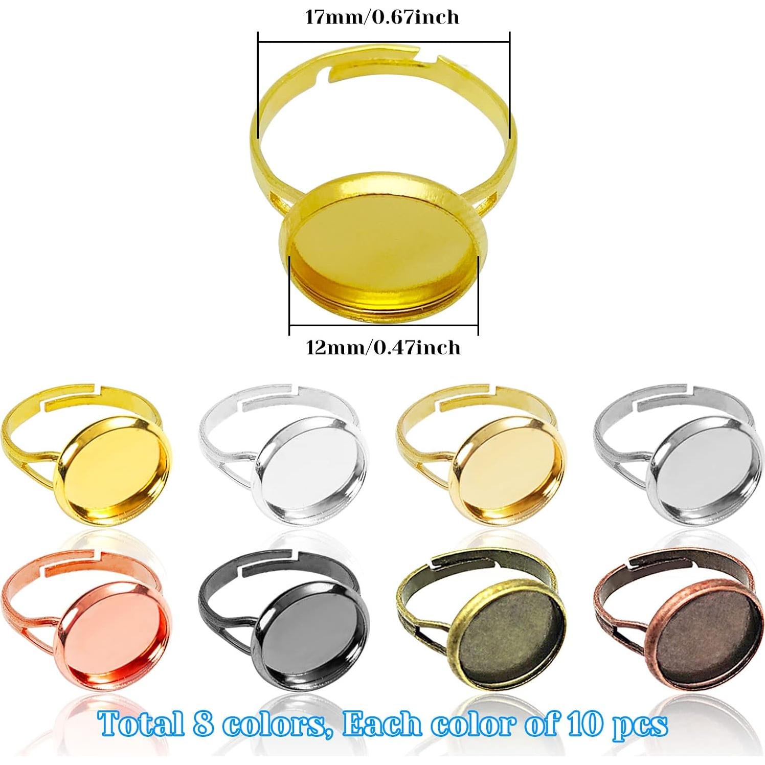 80 Anillos Ajustables en Blanco Ximalun 12mm 8 Colores DIY