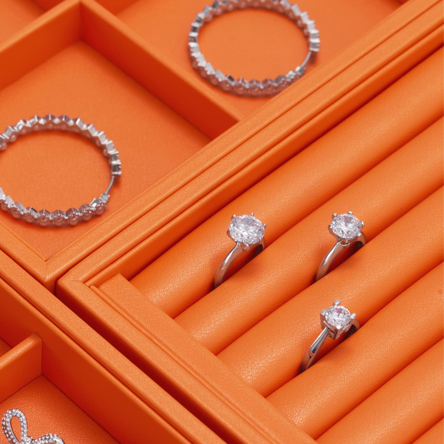 Organizador de Joyería Oirlv de Cuero Sintético Naranja 35x24 cm