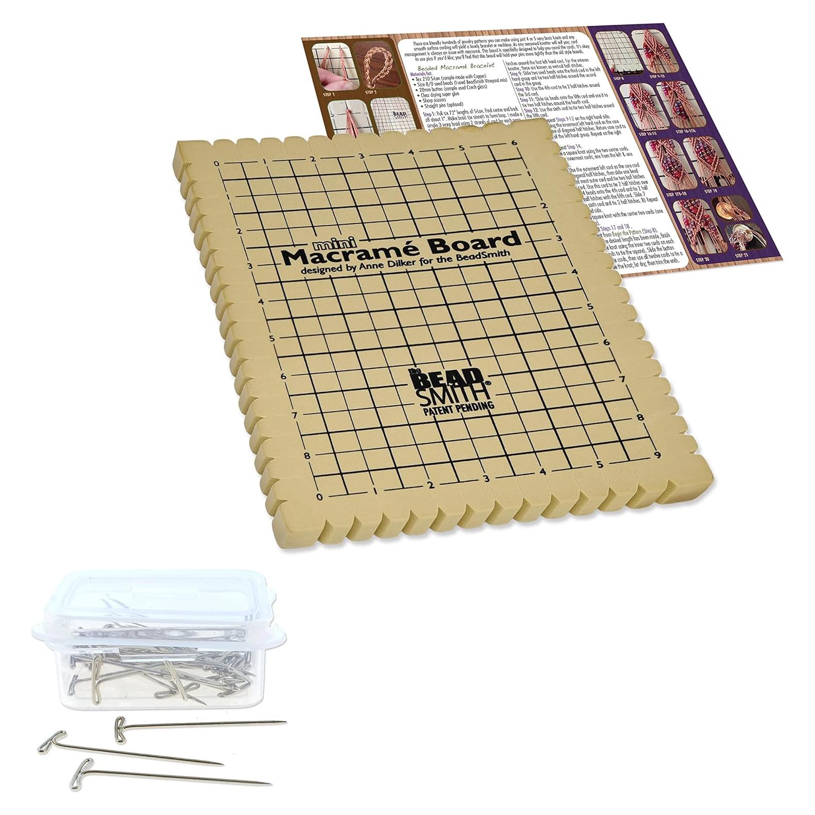Combo Mini Macrame The Beadsmith - Tablero 19.1 x 26.7 cm + 40 Pines