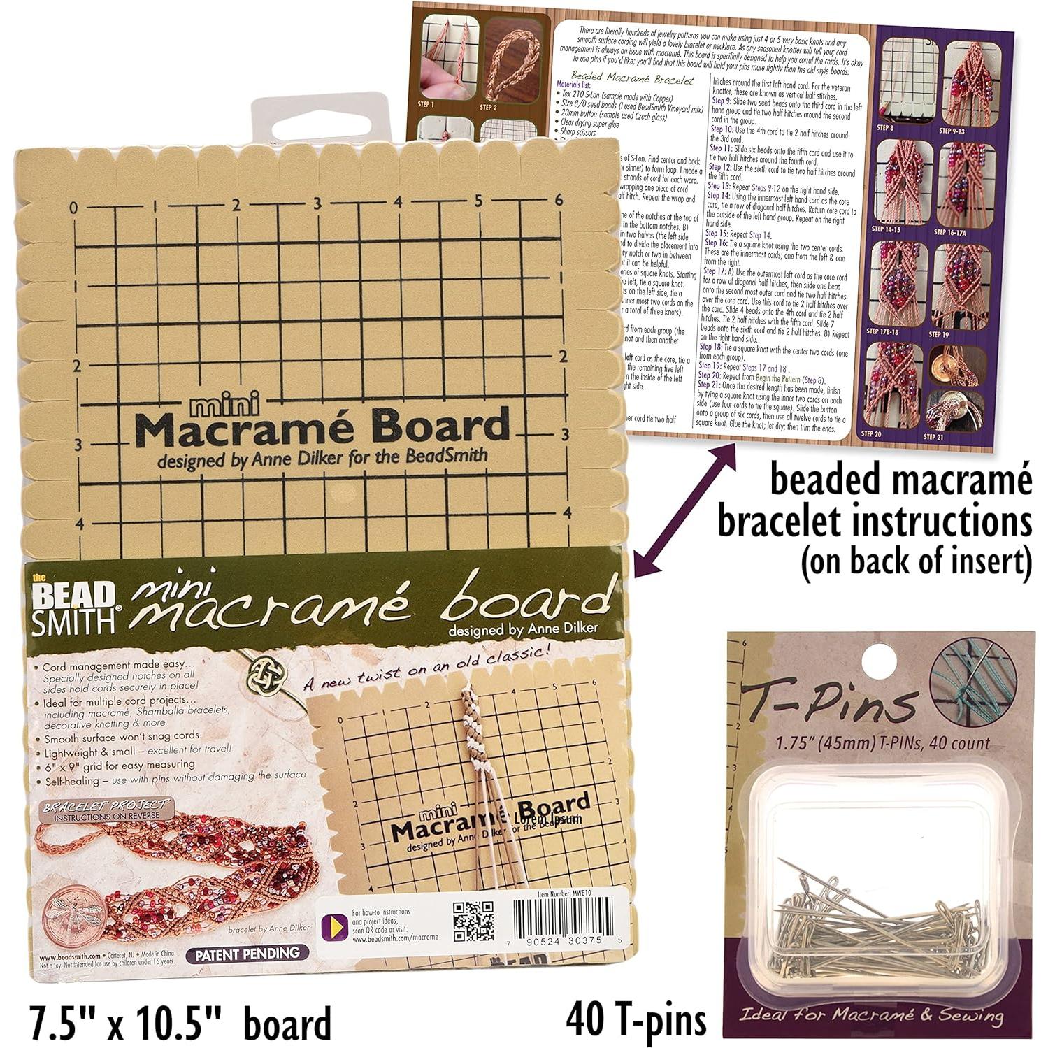 Combo Mini Macrame The Beadsmith - Tablero 19.1 x 26.7 cm + 40 Pines