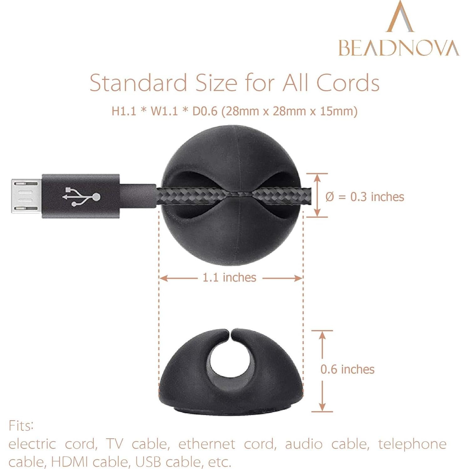 BEADNOVA Clips Organizador de Cables Adhesivos 8 Pcs Negro