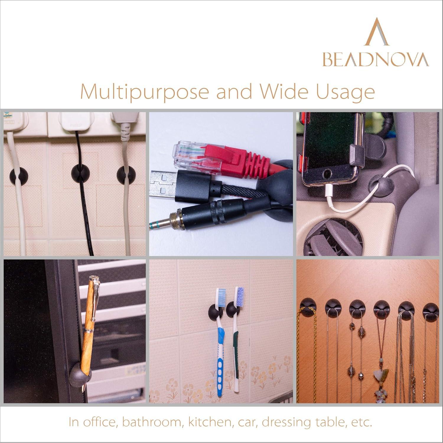 BEADNOVA Clips Organizador de Cables Adhesivos 8 Pcs Negro