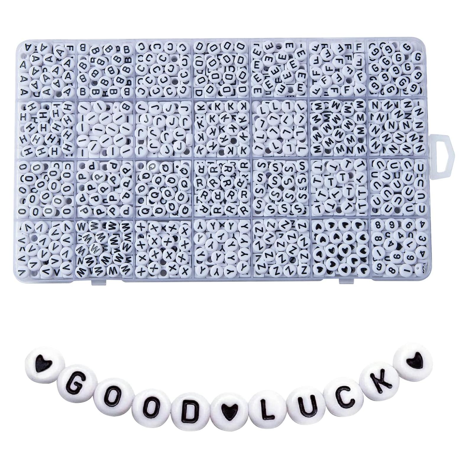 1400 Cuentas de Letras Weiyiziens 4x7mm Acrílico Blanco y Negro