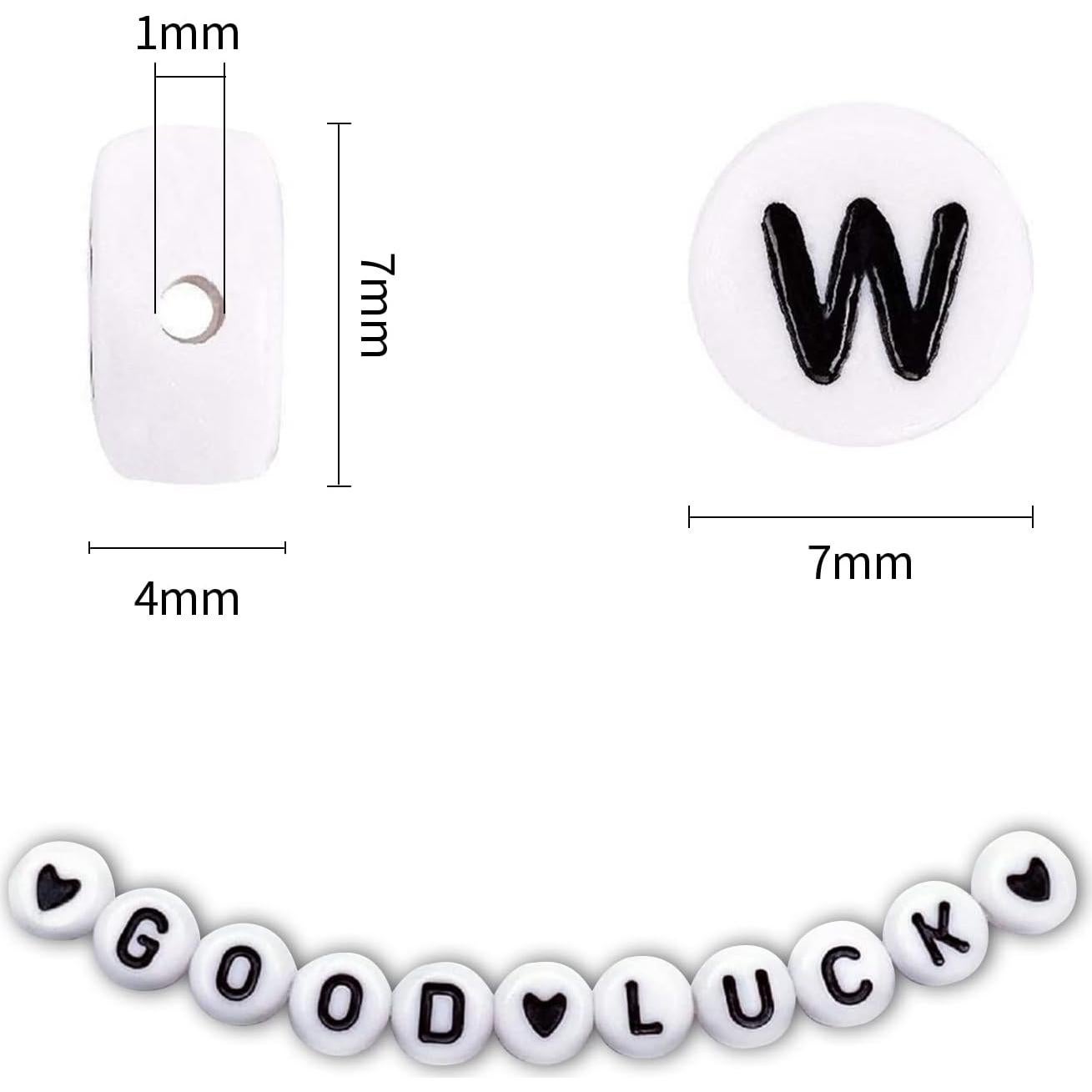 1400 Cuentas de Letras Weiyiziens 4x7mm Acrílico Blanco y Negro