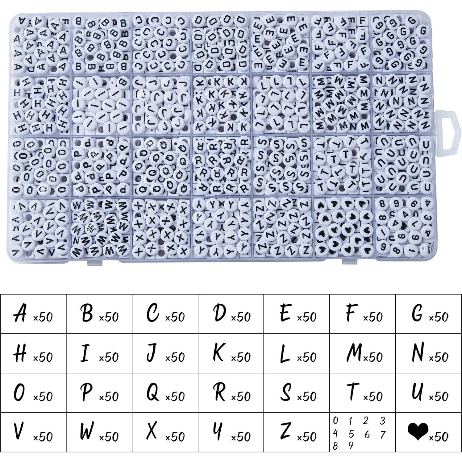 1400 Cuentas de Letras Weiyiziens 4x7mm Acrílico Blanco y Negro