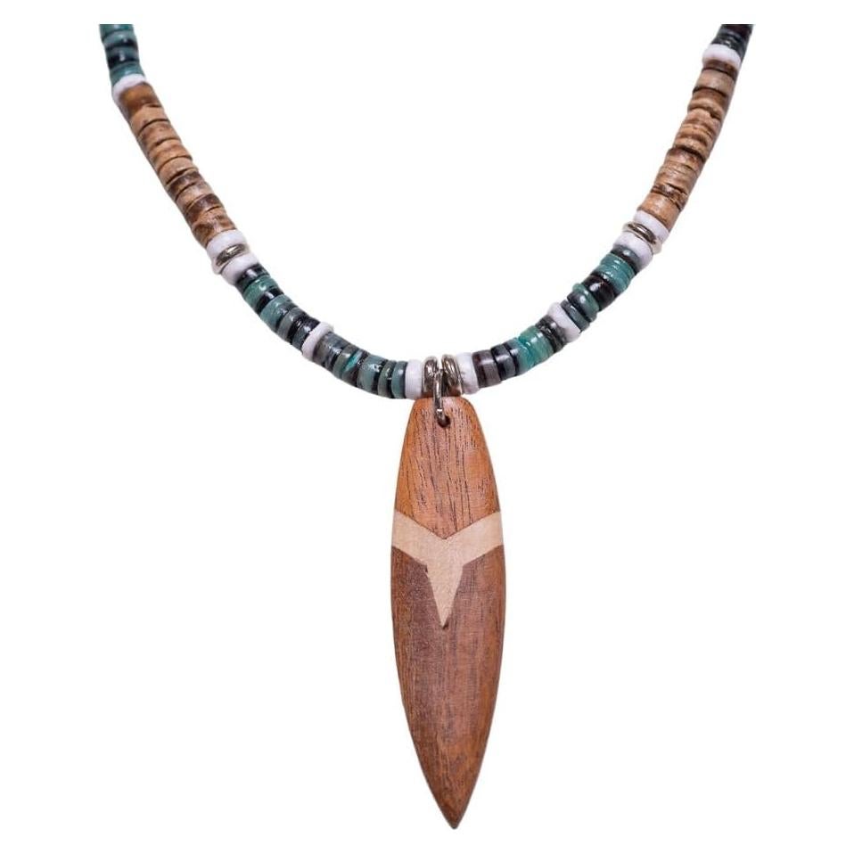 Collar de Surf BlueRica con Cuentas de Coco y Concha Verde