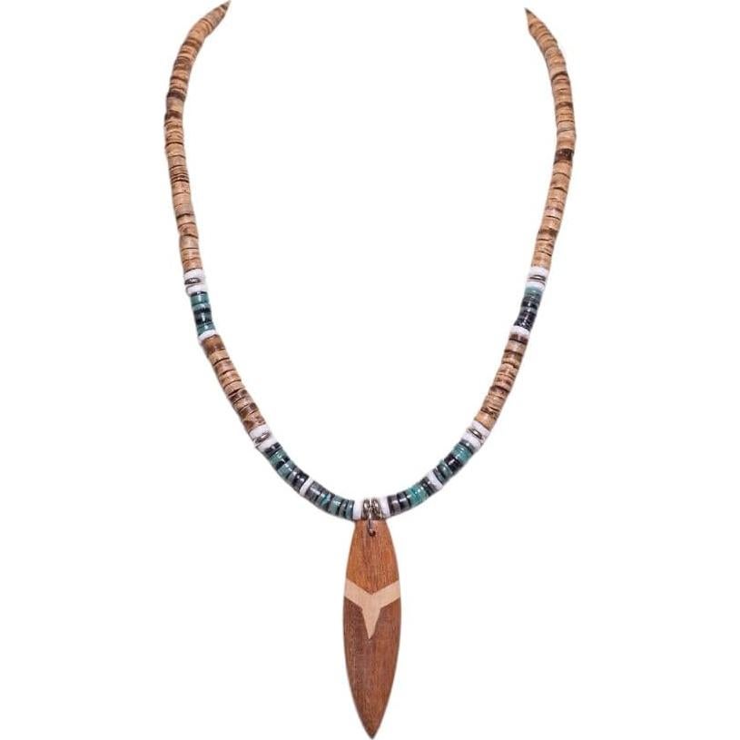 Collar de Surf BlueRica con Cuentas de Coco y Concha Verde