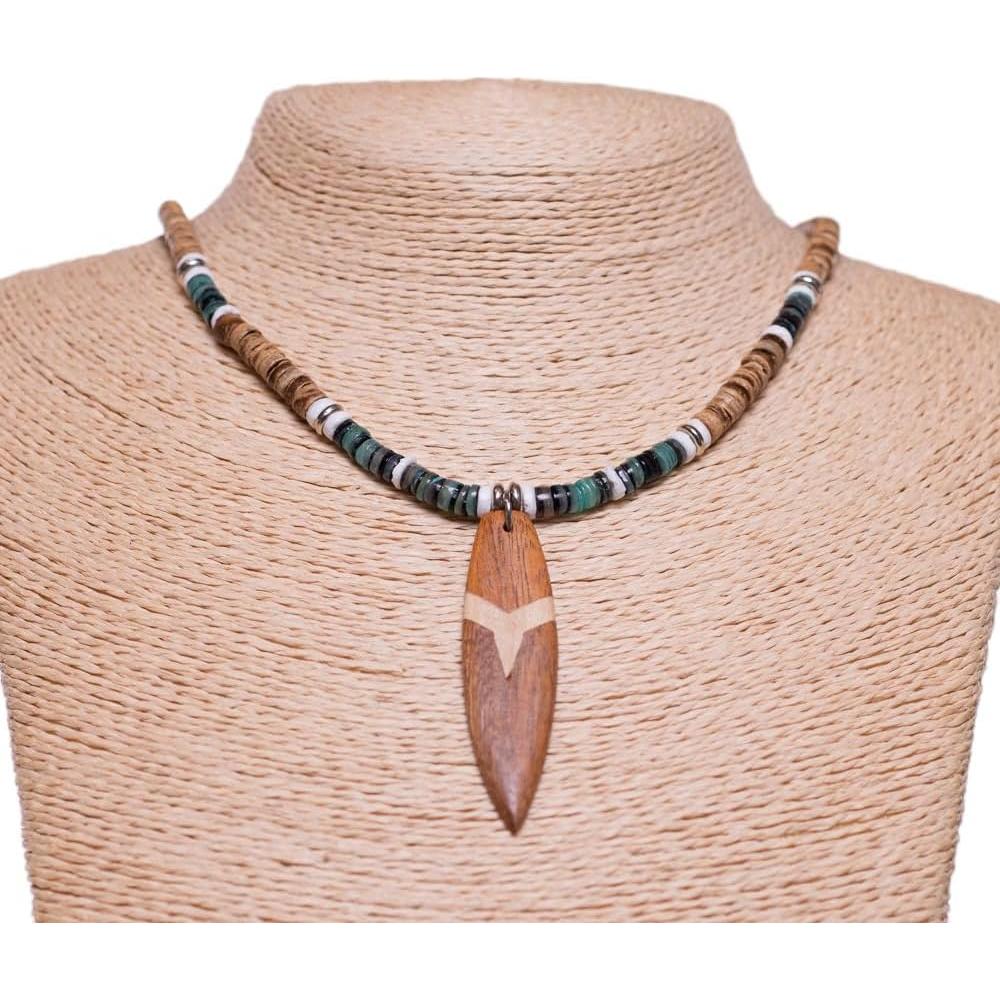 Collar de Surf BlueRica con Cuentas de Coco y Concha Verde
