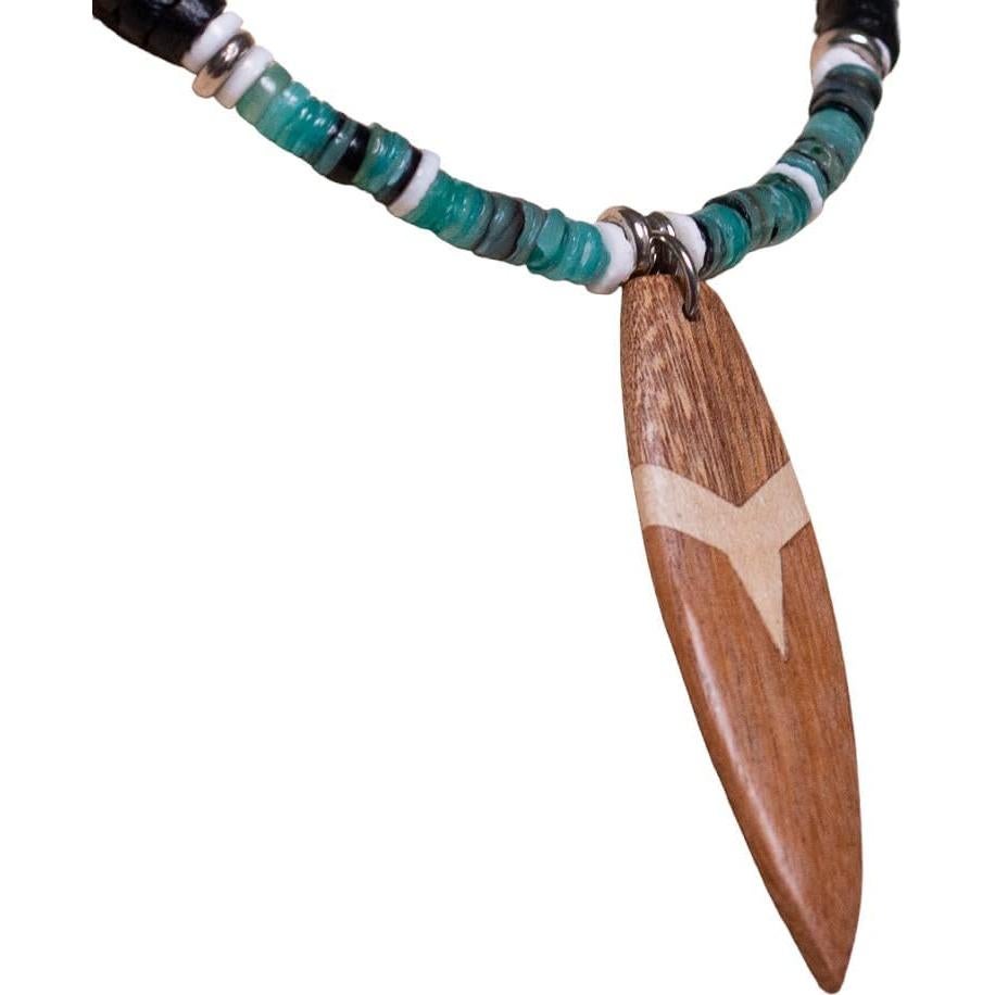 Collar de Surf BlueRica con Cuentas de Coco y Concha Verde