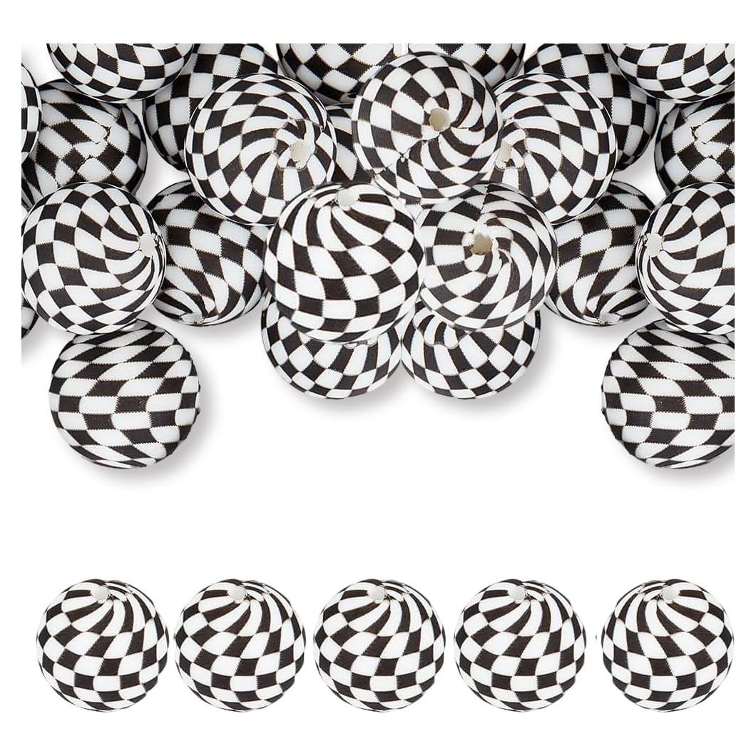 30 Perlas de Silicona Diseño Ajedrez 15mm para Manualidades