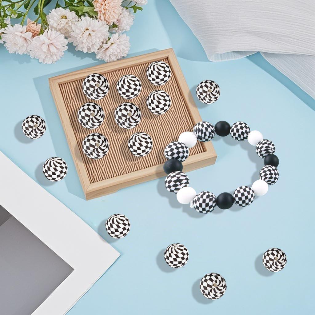 30 Perlas de Silicona Diseño Ajedrez 15mm para Manualidades
