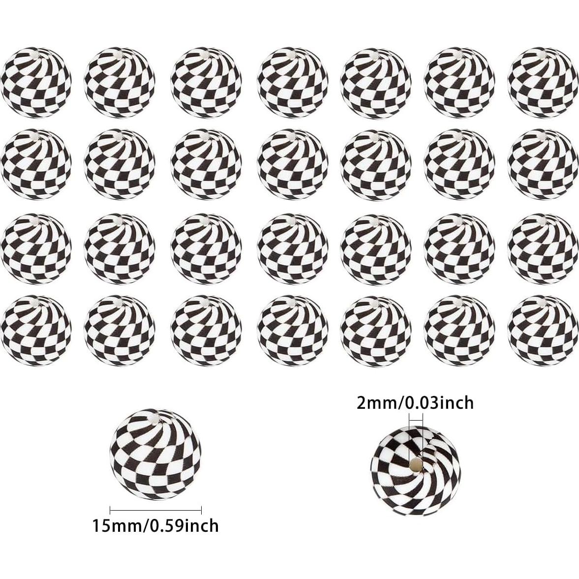 30 Perlas de Silicona Diseño Ajedrez 15mm para Manualidades